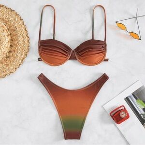 Ombre Bikini Set NEW bra M thong L adjustable straps